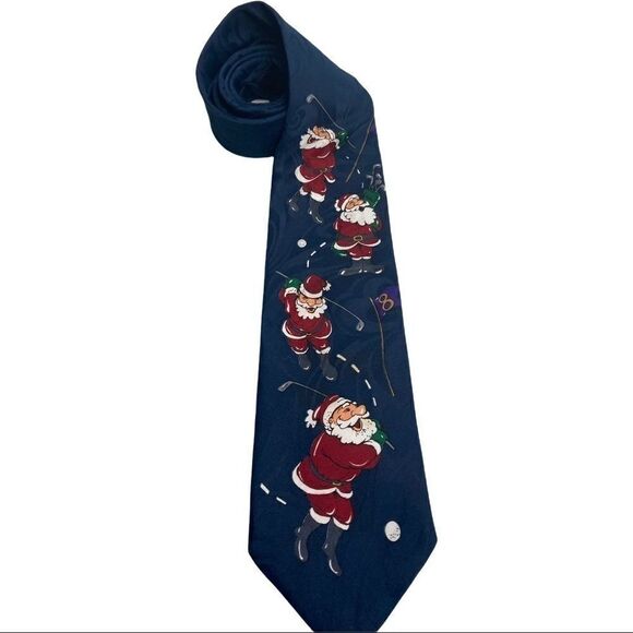 JINGLE BELLS,Golfing Santa, Men’s Tie, 56X4 - Picture 2 of 11